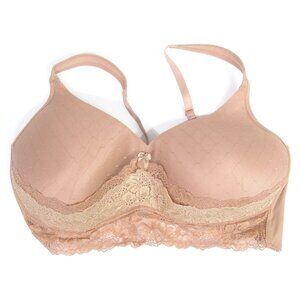 New Rhonda Shear 3X Bra Molded Cup Sexy Lace Mesh Nude/Tan C Cup Wireless